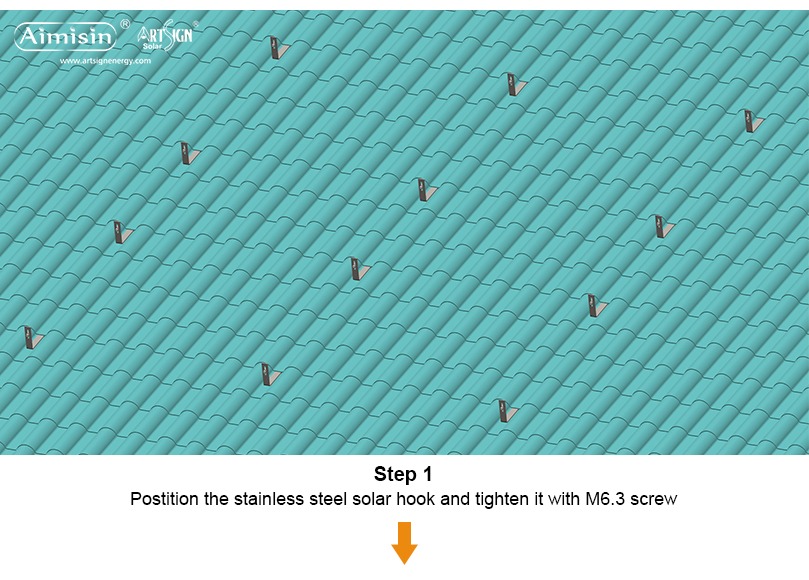 ART SIGN Этап установки кронштейнов для крепления солнечных батарей на скатной черепичной крыше
